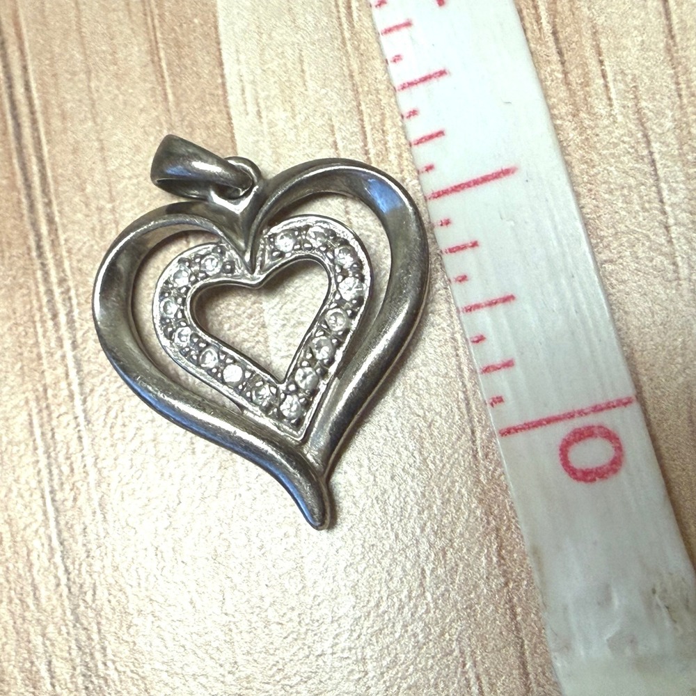 Sterling‎ Silver 925 Double Heart Pendant Cubic Zirconia CZ Love Charm China